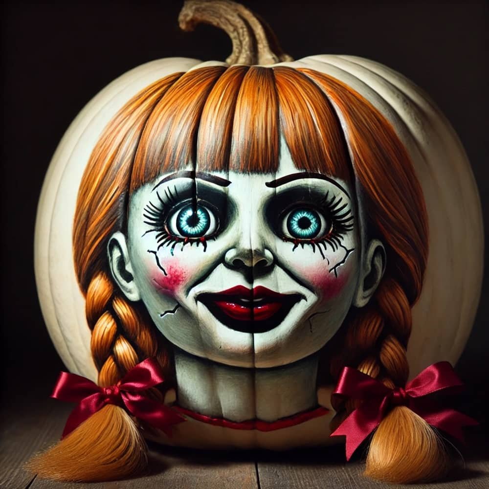 Annabelle doll-inspired pumpkin Halloween