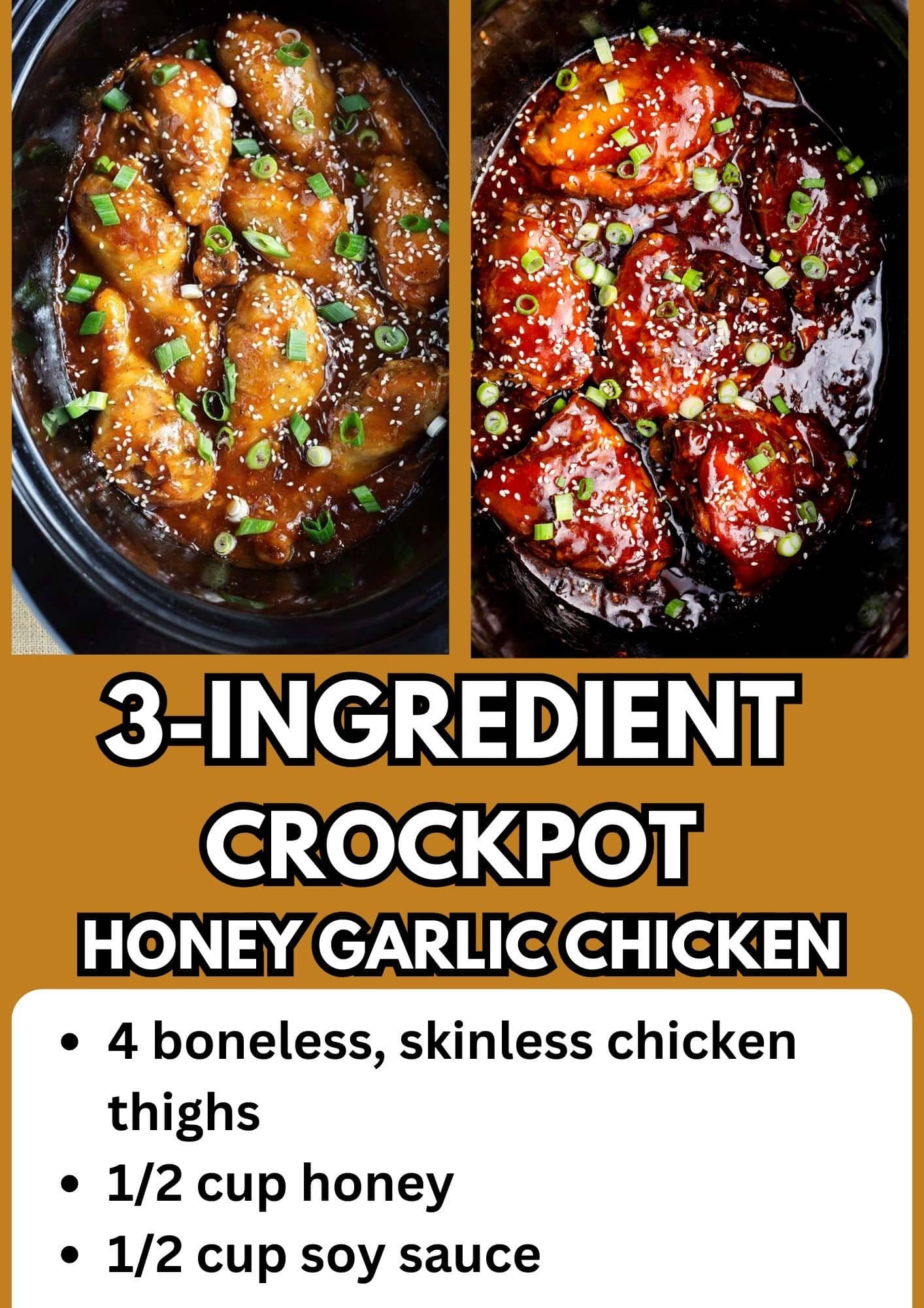 Crockpot Dump Dinners 3-Ingredient Honey Garlic Chicken Recipe