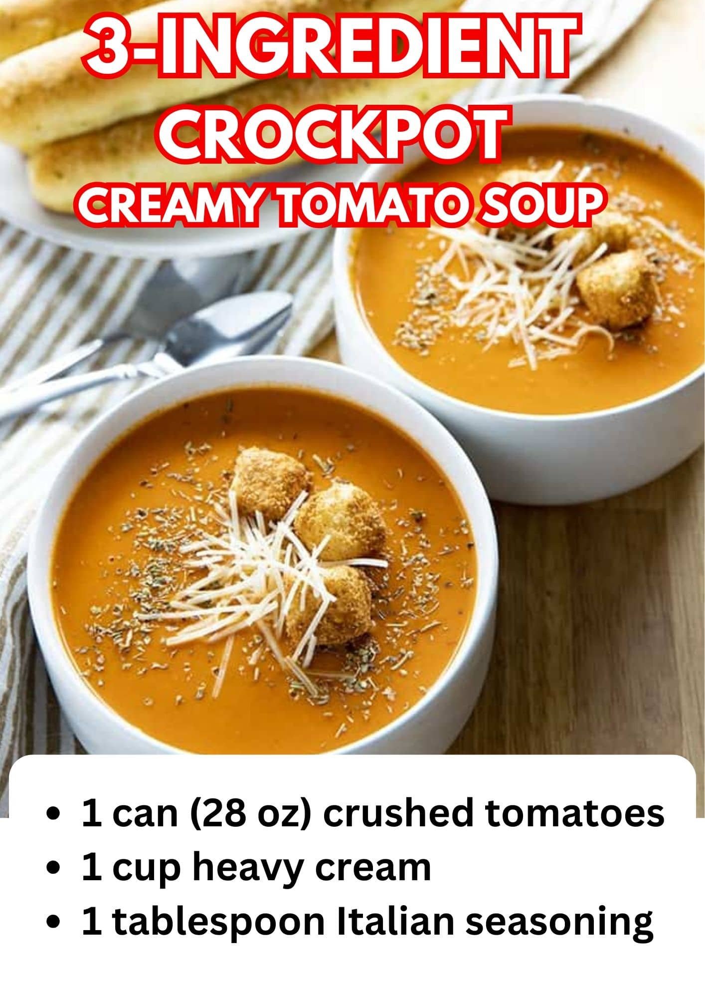 Crockpot Dump Dinners 3-Ingredient Recipe Creamy Tomato Soupp