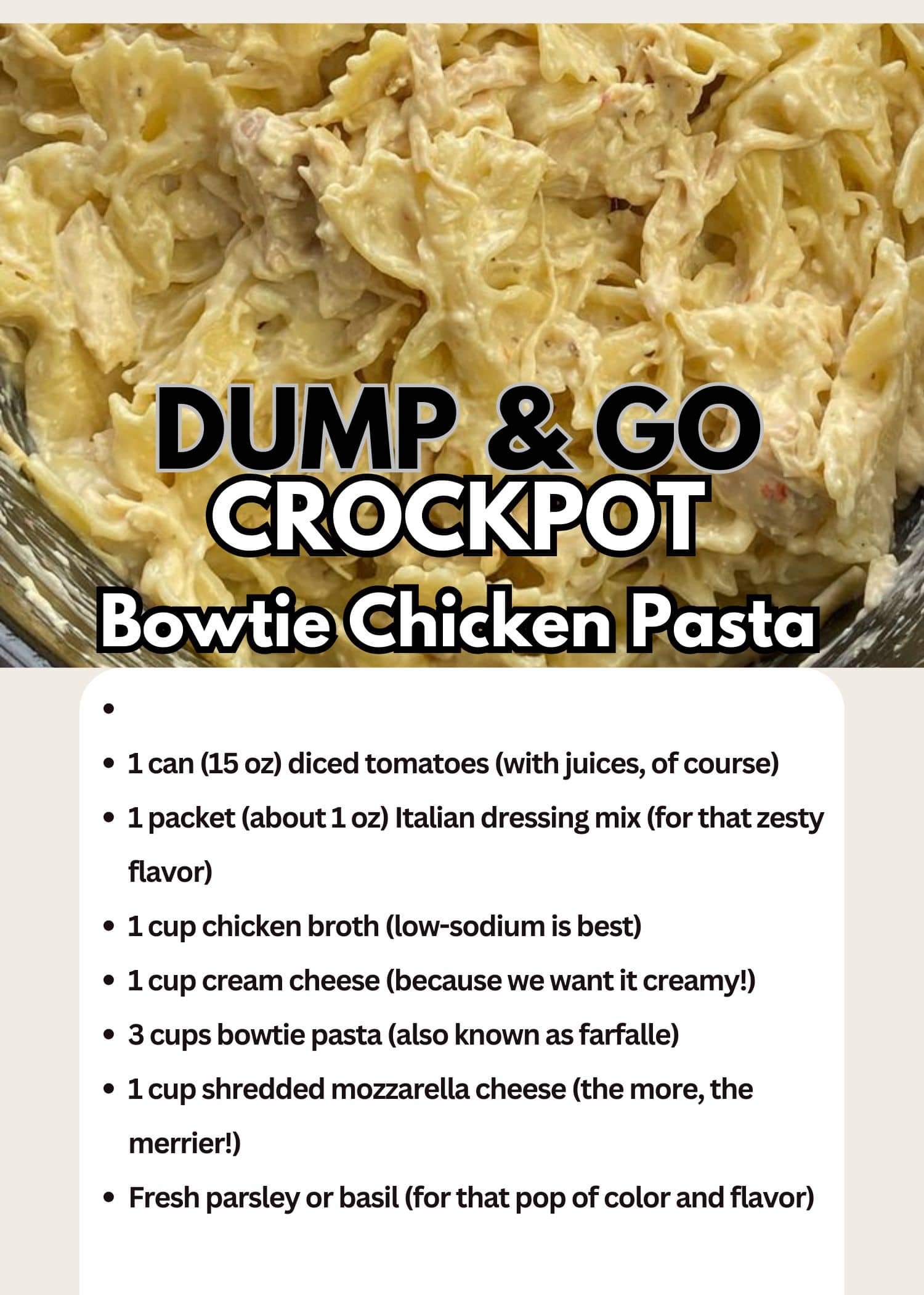 Crockpot Dump Dinners Bowtie Chicken Pasta