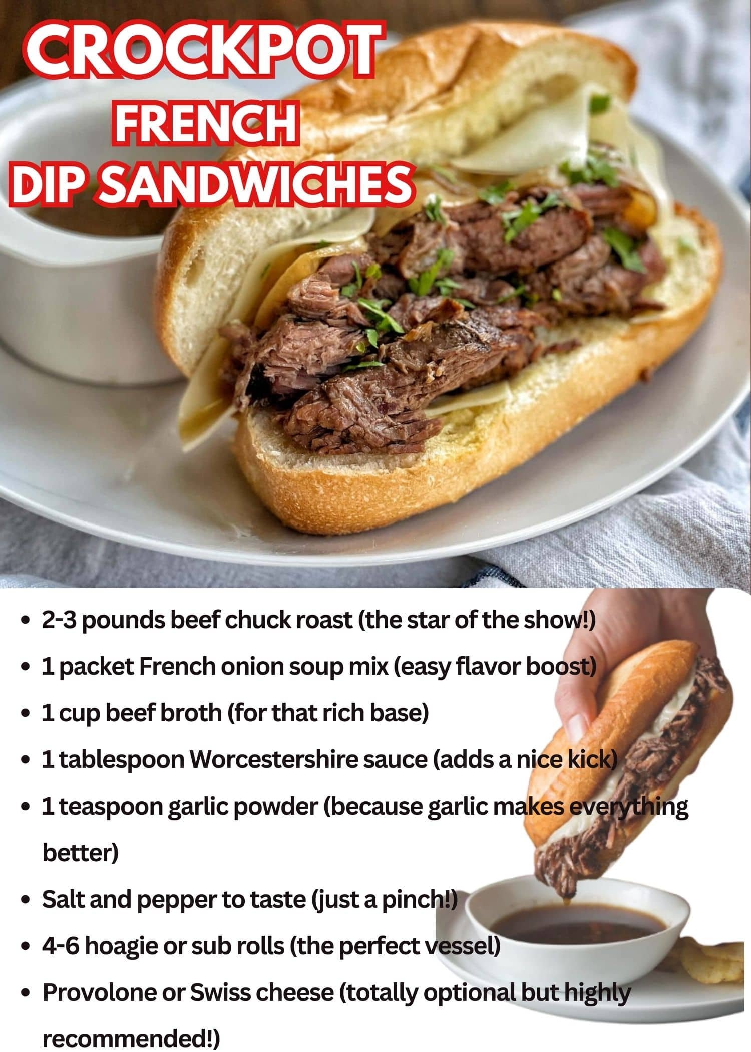 Crockpot Dump Dinners French Dip Sandwiches