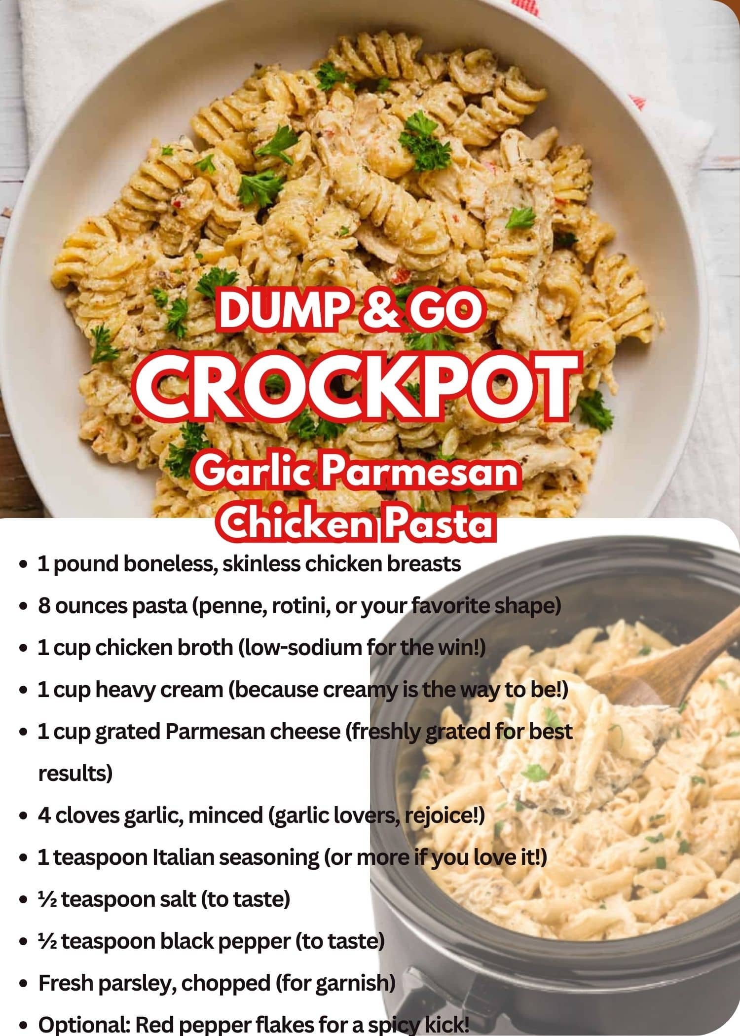 Crockpot Dump Dinners Garlic Parmesan Chicken Pasta