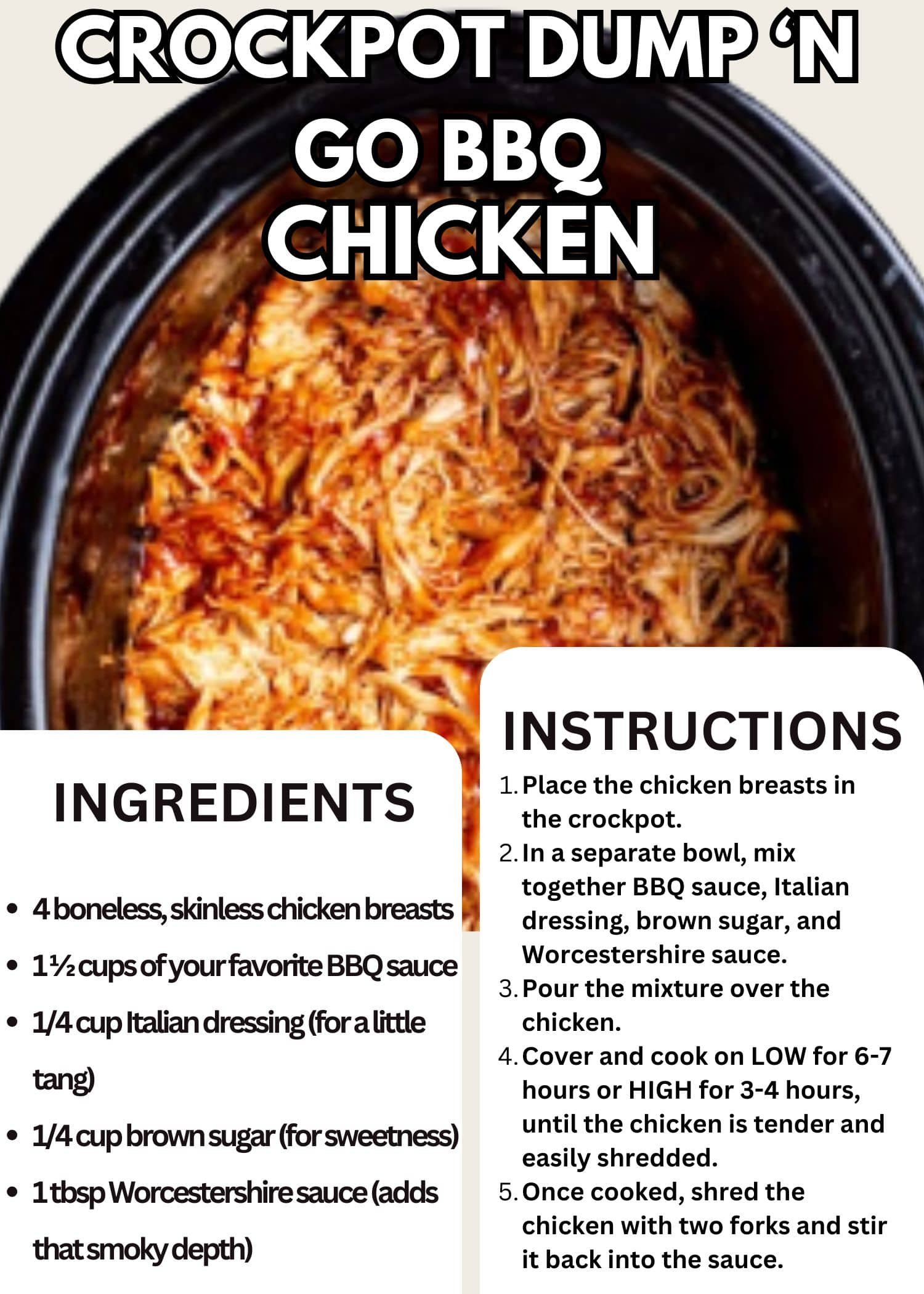 Crockpot dump'n go BBQ chicken