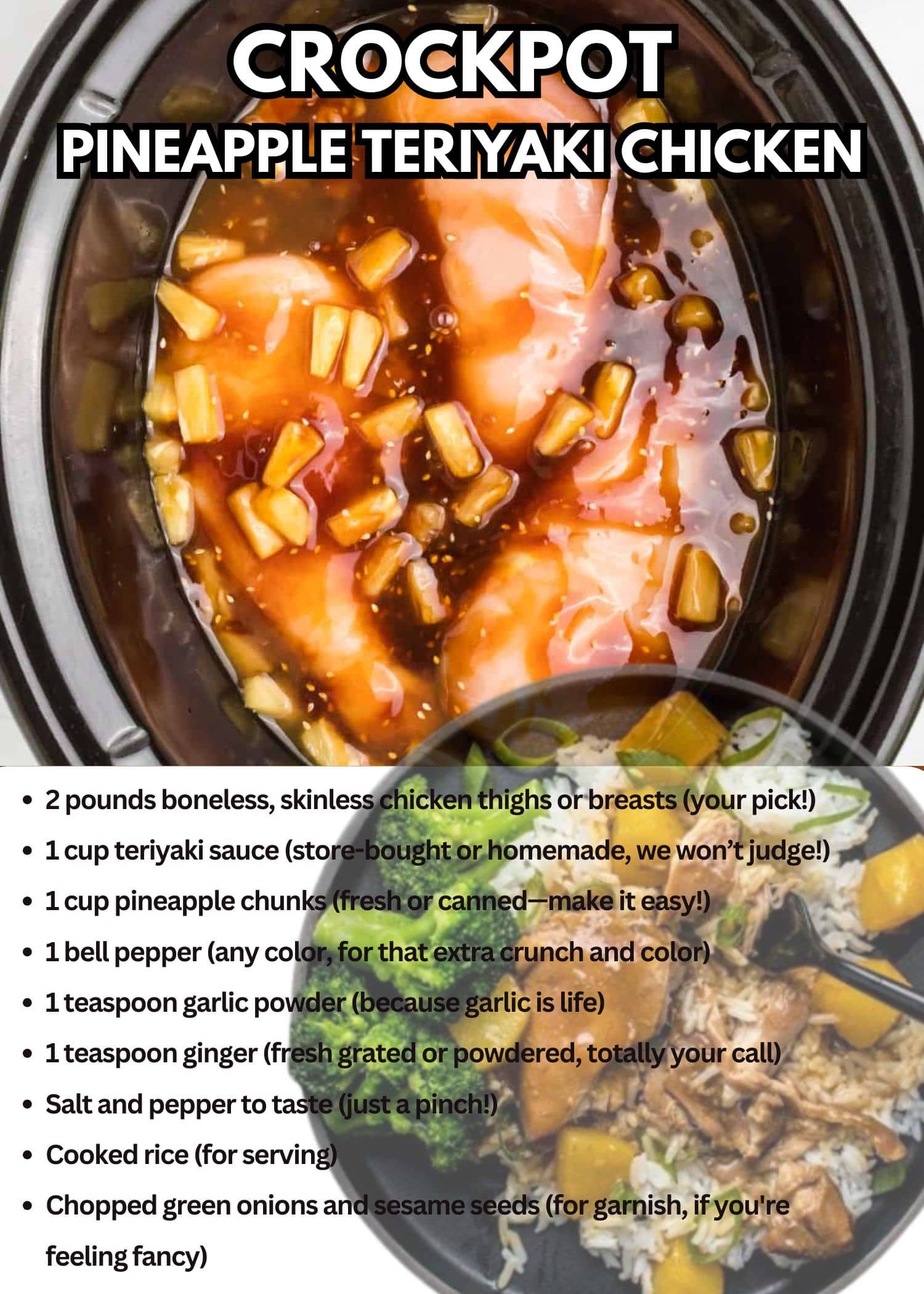 Crockpot Dump Dinners Pineapple Teriyaki Chicken