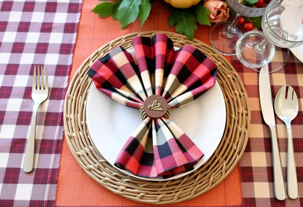 Thanksgiving Tablescape Idea Playful Pattern with Plaid for a Cozy Feel